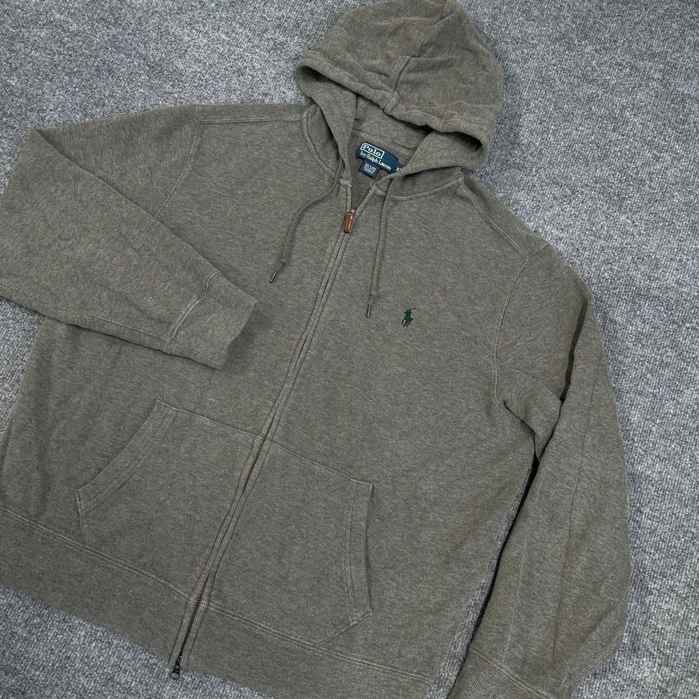 Polo Ralph‎ Lauren Sweater Hoodie Mens XL Gray Full Zip Estate Rib Pony Logo